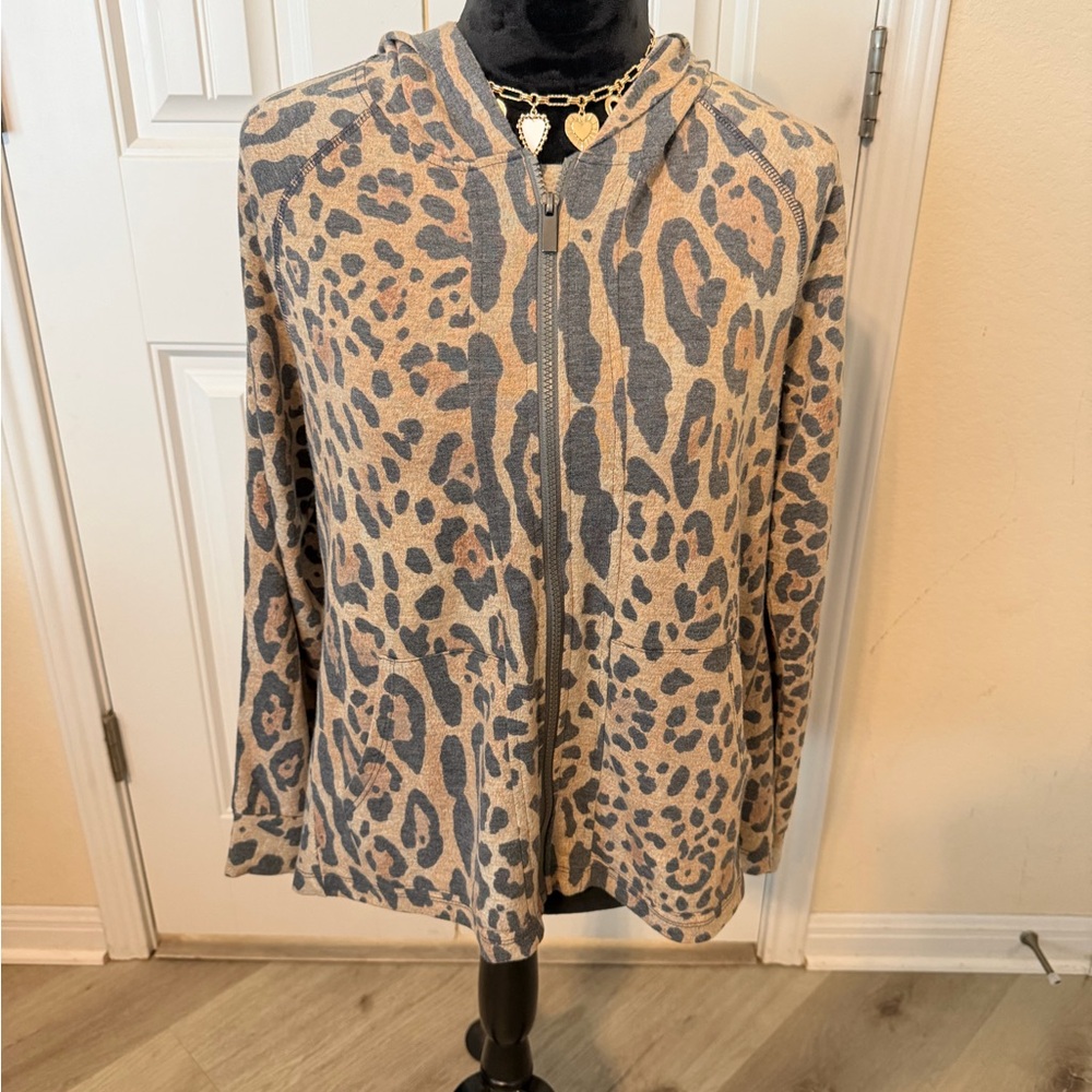 DG2 by Diane Gilman Leopard Print Zip-Up Hoodie